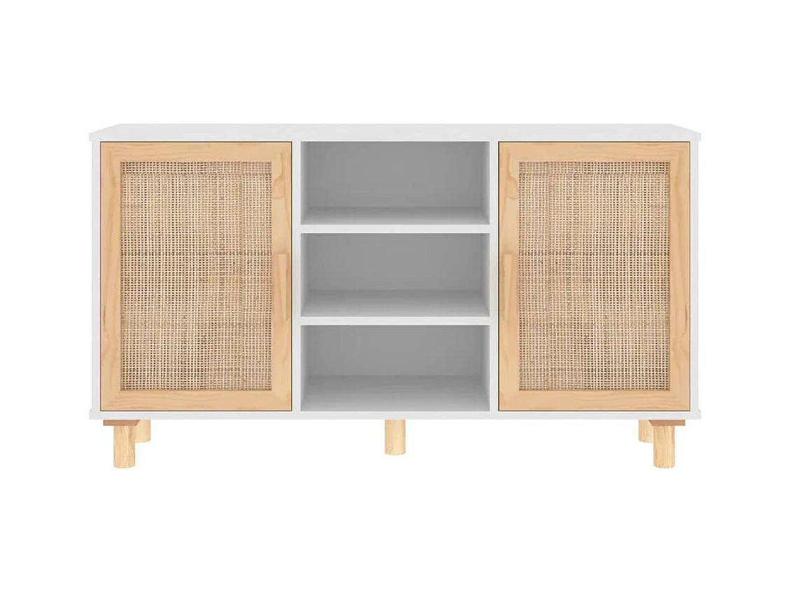 Buffet | Bahut | Meuble de rangement Blanc 105x30x60 cm Bois de pin massif et rotin naturel