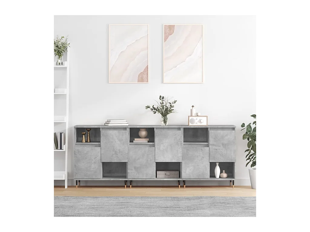 Credenze | Buffet | Armadi 3 pz Grigio Cemento in Legno Multistrato