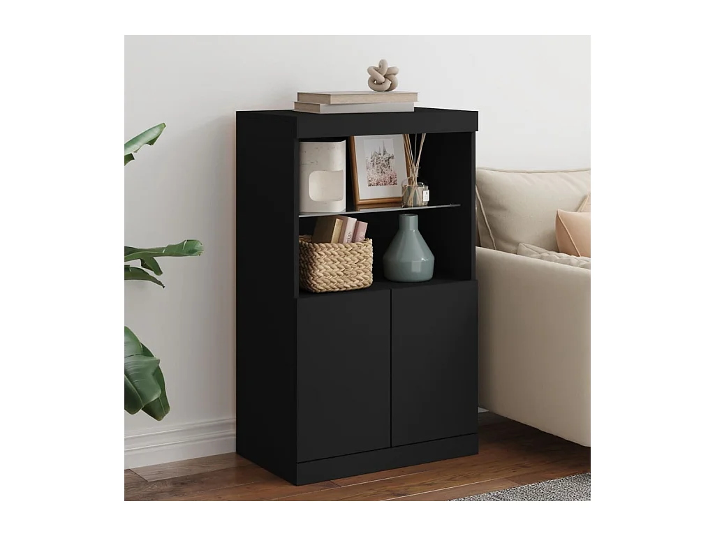 Credenza | Buffet | Armadio con Luci LED Nera 60,5x37x100 cm