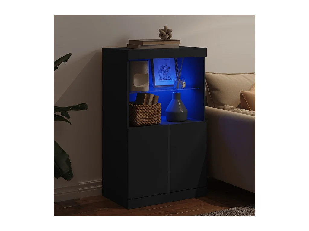 Credenza | Buffet | Armadio con Luci LED Nera 60,5x37x100 cm