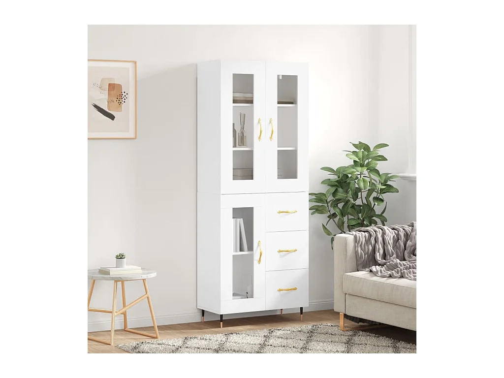 Credenza | Buffet | Armadio Bianca 69,5x34x180 cm in Legno Multistrato