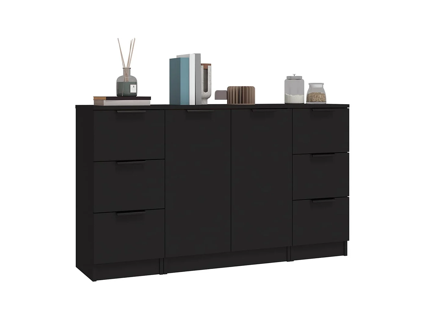 Credenze | Buffet | Armadi 3 pz Nere in Legno Multistrato