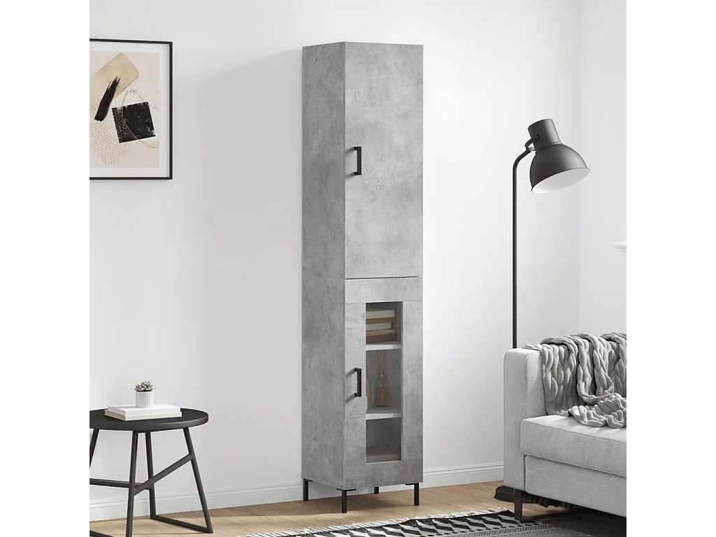 Buffet | Bahut | Meuble de rangement haut Gris béton 34,5x34x180 cm Bois d'ingénierie