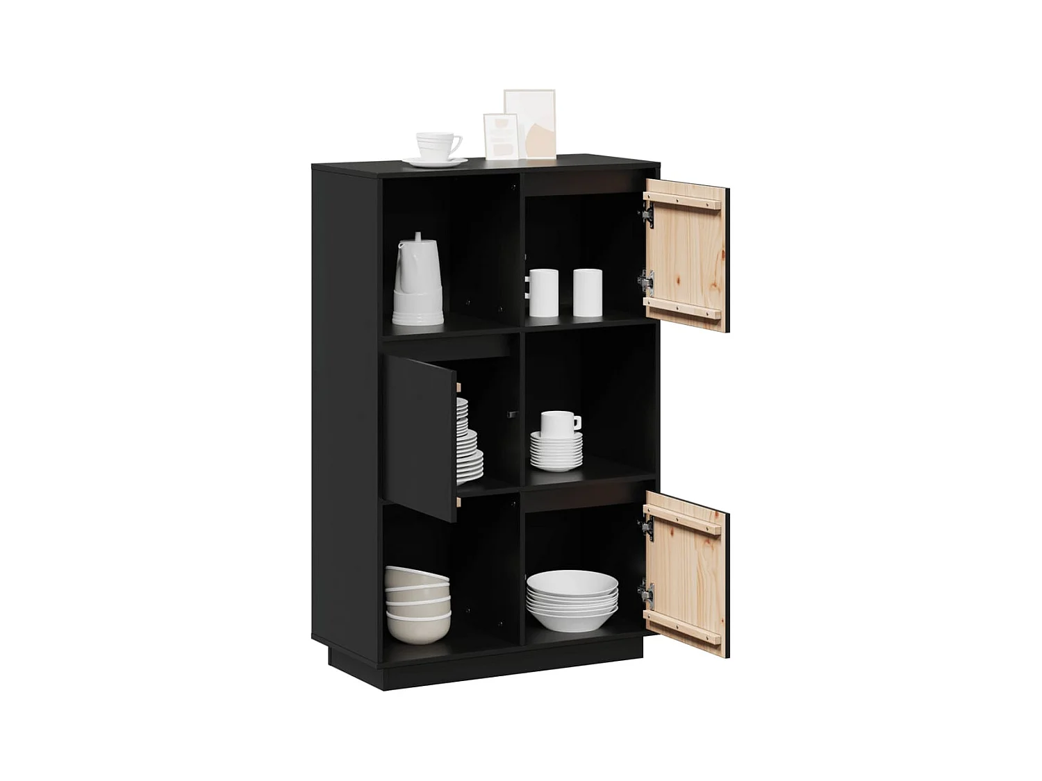 Buffet | Bahut | Meuble de rangement Noir 74x35x117 cm Bois massif de pin