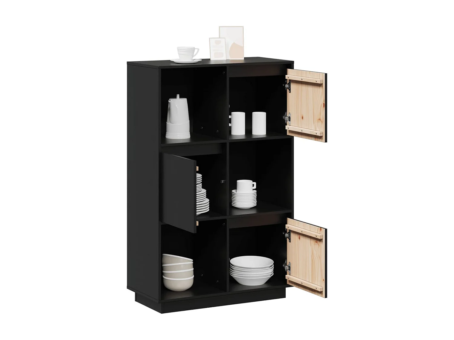 Credenza | Buffet | Armadio Nera 74x35x117 cm in Legno Massello di Pino