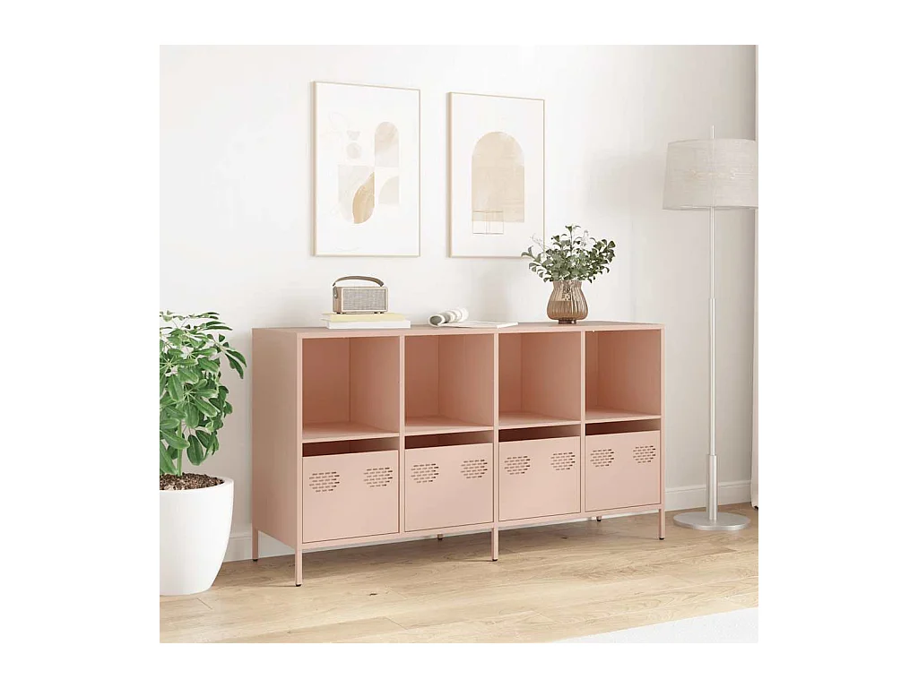 Credenza | Buffet | Armadio Rosa 135x39x73,5 cm in Acciaio Laminato a Freddo