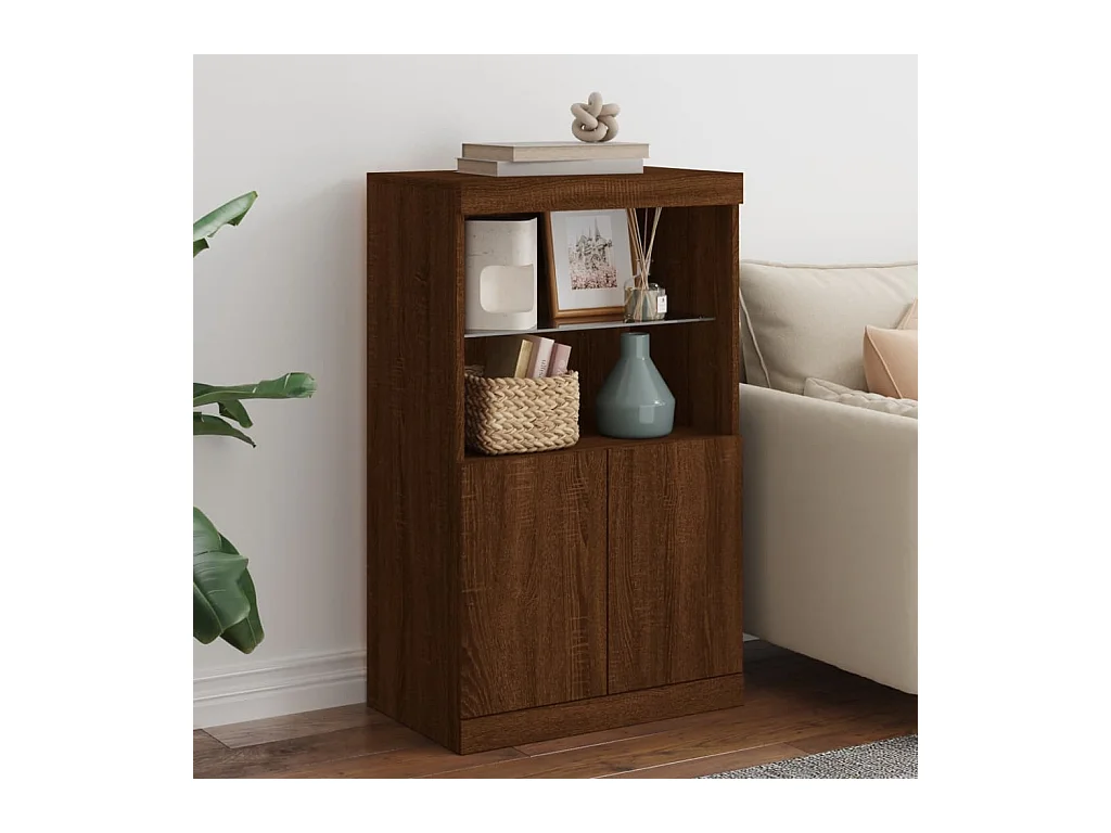 Credenza | Buffet | Armadio con Luci LED Rovere Marrone 60,5x37x100 cm
