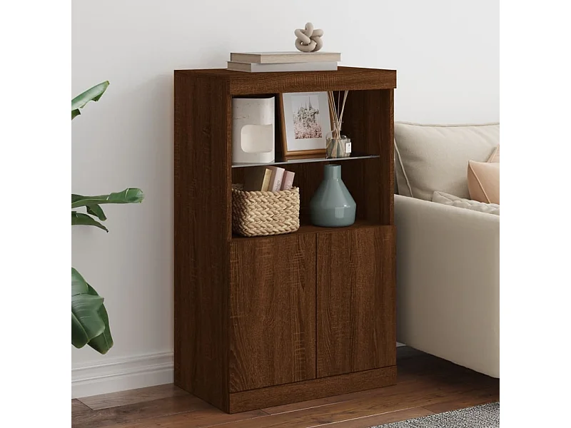 Credenza | Buffet | Armadio con Luci LED Rovere Marrone 60,5x37x100 cm