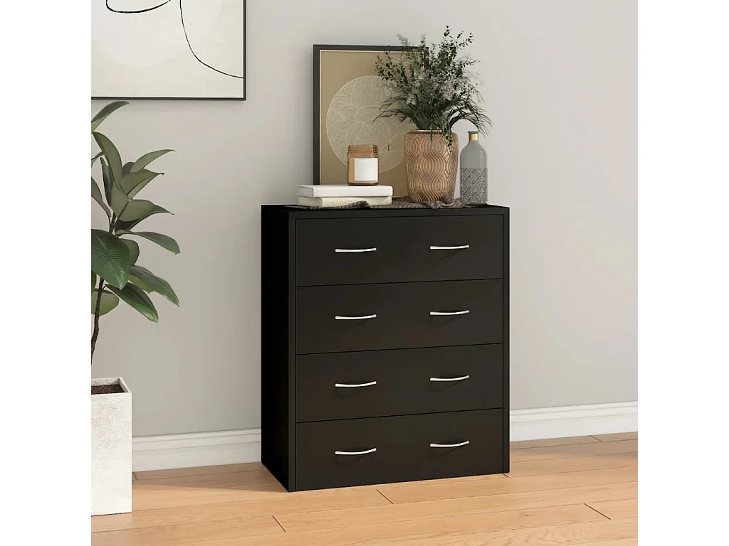 Buffet | Commode à tiroir | Meuble de rangement avec 4 tiroirs 60x30,5x71 cm Noir