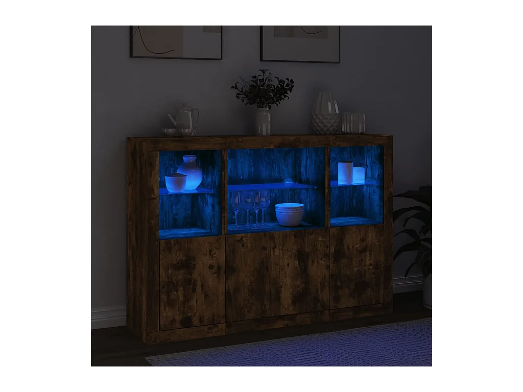 Buffets | Bahuts | Meuble de rangement avec lumières LED 3 pcs chêne fumé bois d'ingénierie