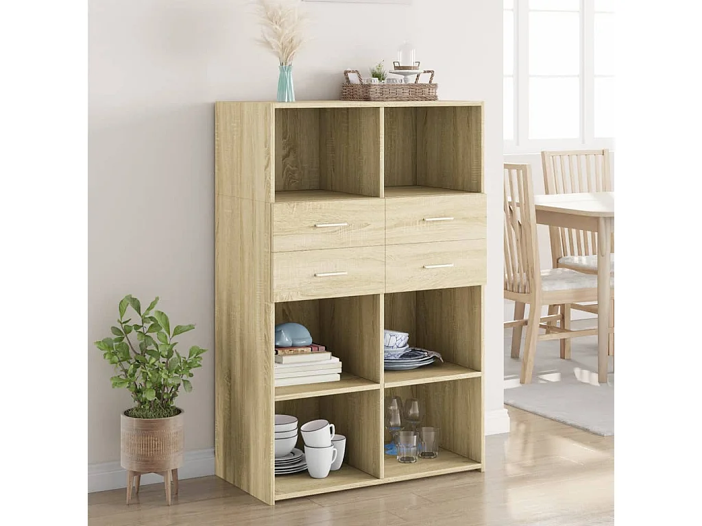 Buffet | Bahut | Meuble de rangement haut chêne sonoma 80x42,5x124 cm bois d'ingénierie