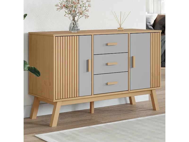 Credenza | Buffet | Armadio OLDEN Grigia e Marrone 114x43x73,5 cm Massello di Pino