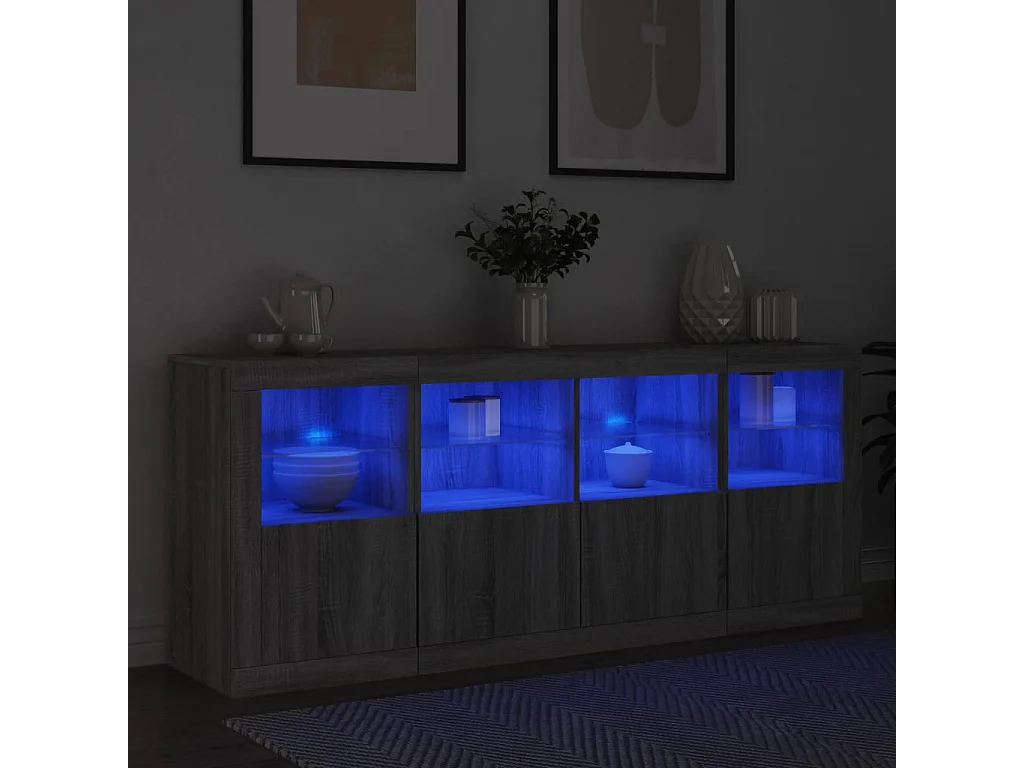 Credenza | Buffet | Armadio con Luci LED Grigio Sonoma 163x37x67 cm