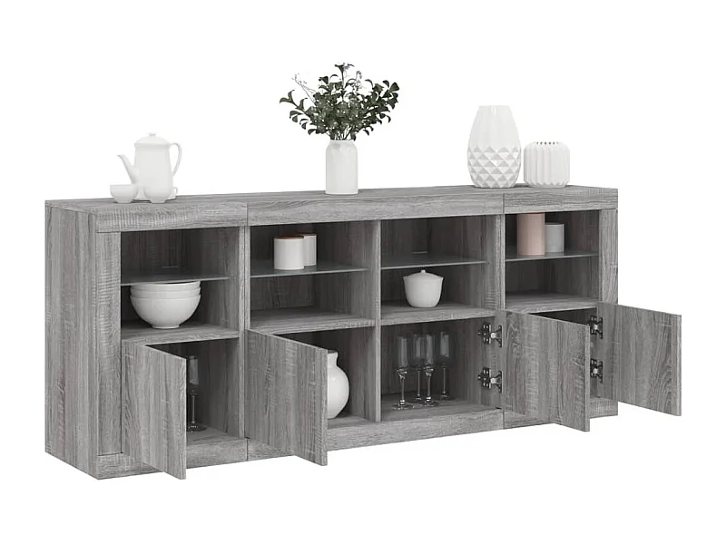 Credenza | Buffet | Armadio con Luci LED Grigio Sonoma 163x37x67 cm
