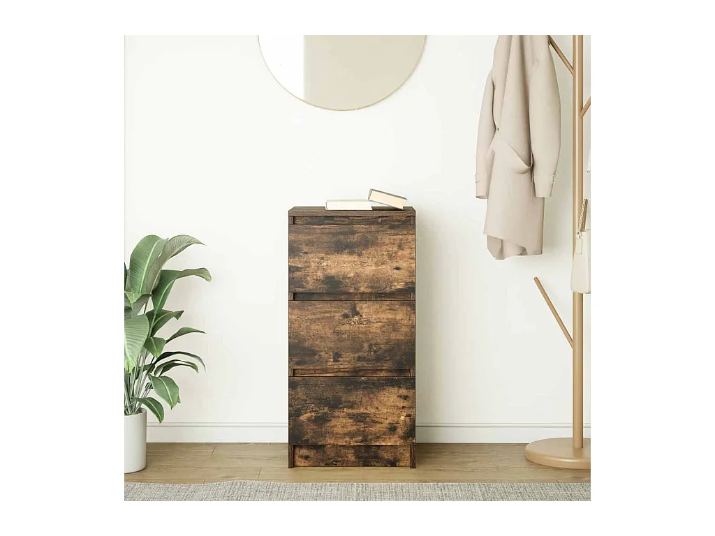 Buffet | Commode à tiroir | Meuble de rangement chêne fumé 37,5x35x76 cm bois d'ingénierie