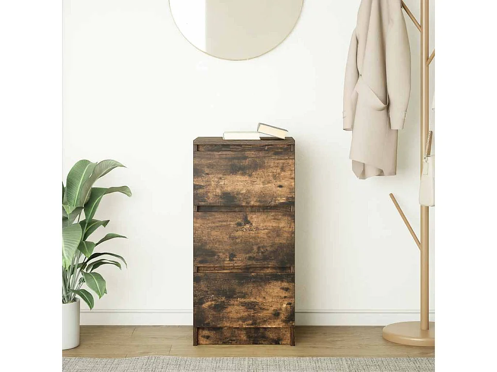 Buffet | Commode à tiroir | Meuble de rangement chêne fumé 37,5x35x76 cm bois d'ingénierie
