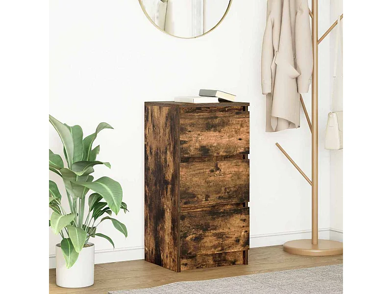 Buffet | Commode à tiroir | Meuble de rangement chêne fumé 37,5x35x76 cm bois d'ingénierie
