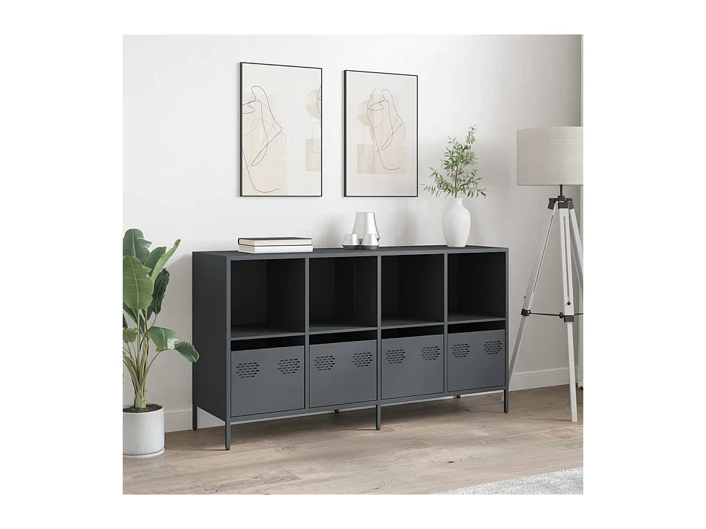 Credenza | Buffet | Armadio Antracite 135x39x73,5 cm in Acciaio Laminato a Freddo