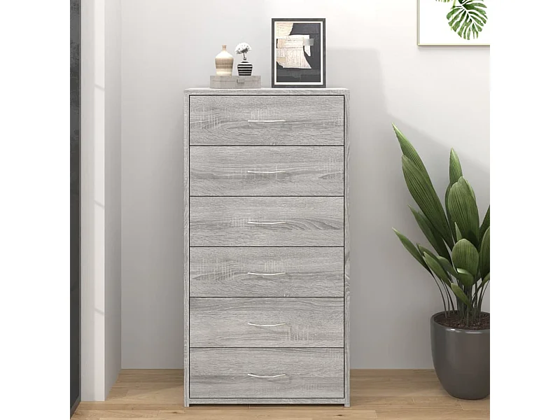 Credenza | Buffet | Armadio 6 Cassetti Grigio Sonoma 50x34x96 cm Legno Multistrato