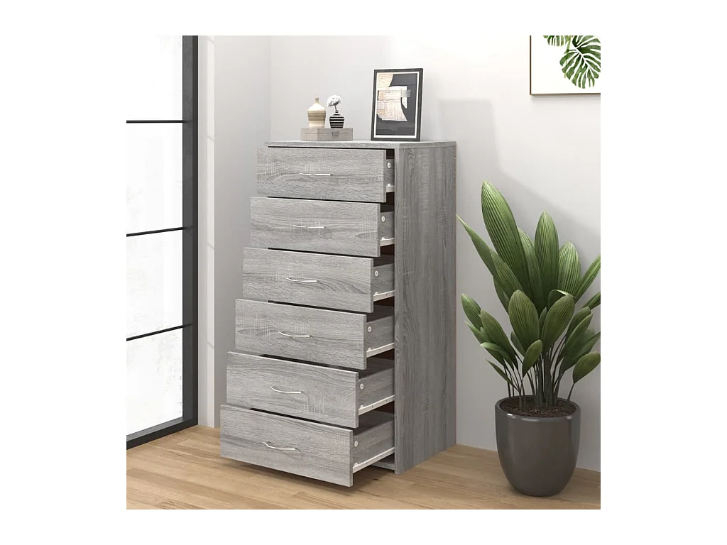 Buffet | Commode à tiroir | Meuble de rangement avec 6 tiroirs Sonoma gris 50x34x96 cm Bois d'ingénierie