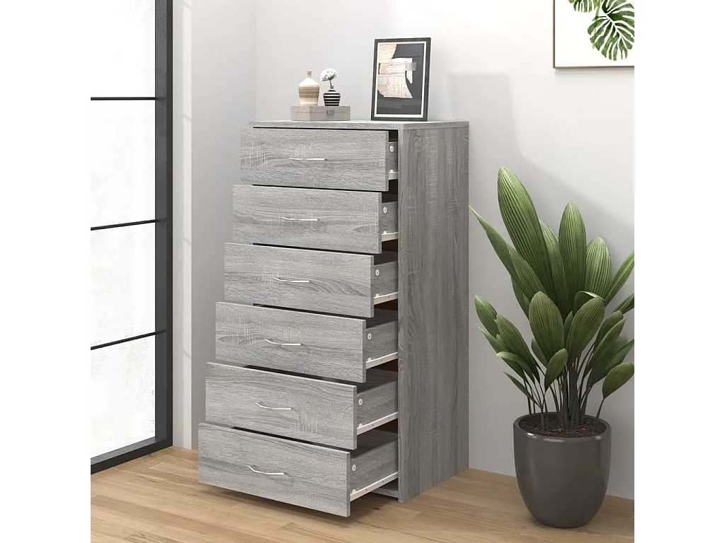 Buffet | Commode à tiroir | Meuble de rangement avec 6 tiroirs Sonoma gris 50x34x96 cm Bois d'ingénierie