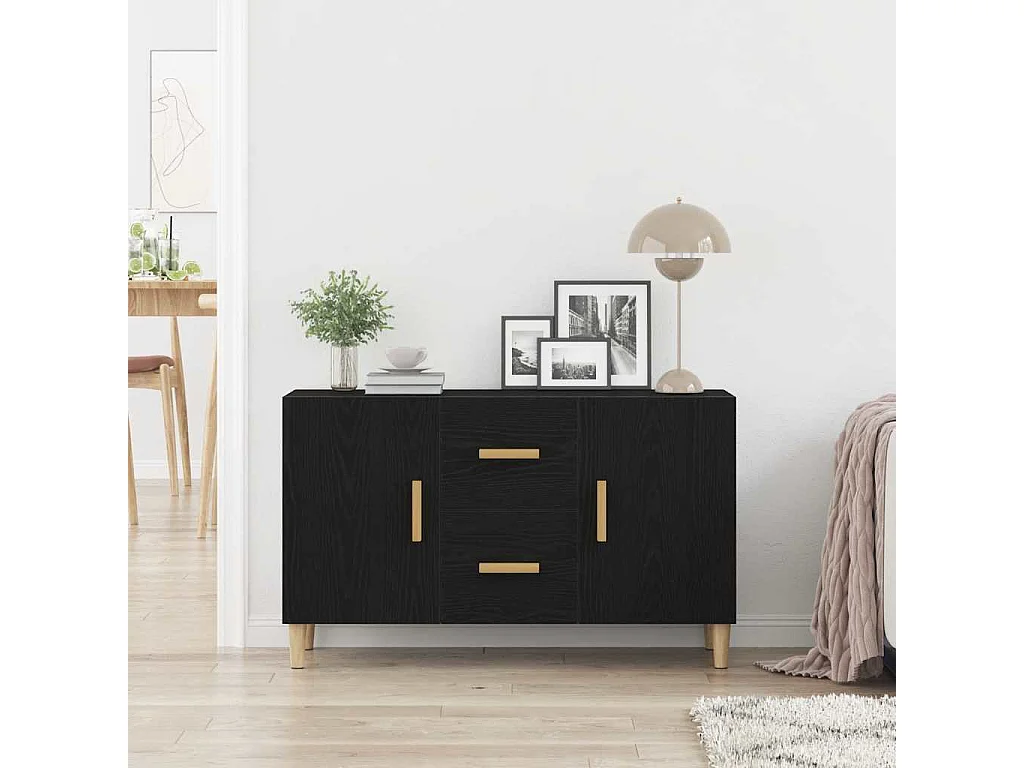 Credenza | Buffet | Armadio Rovere Nero 100x36x60 cm in Legno Multistrato