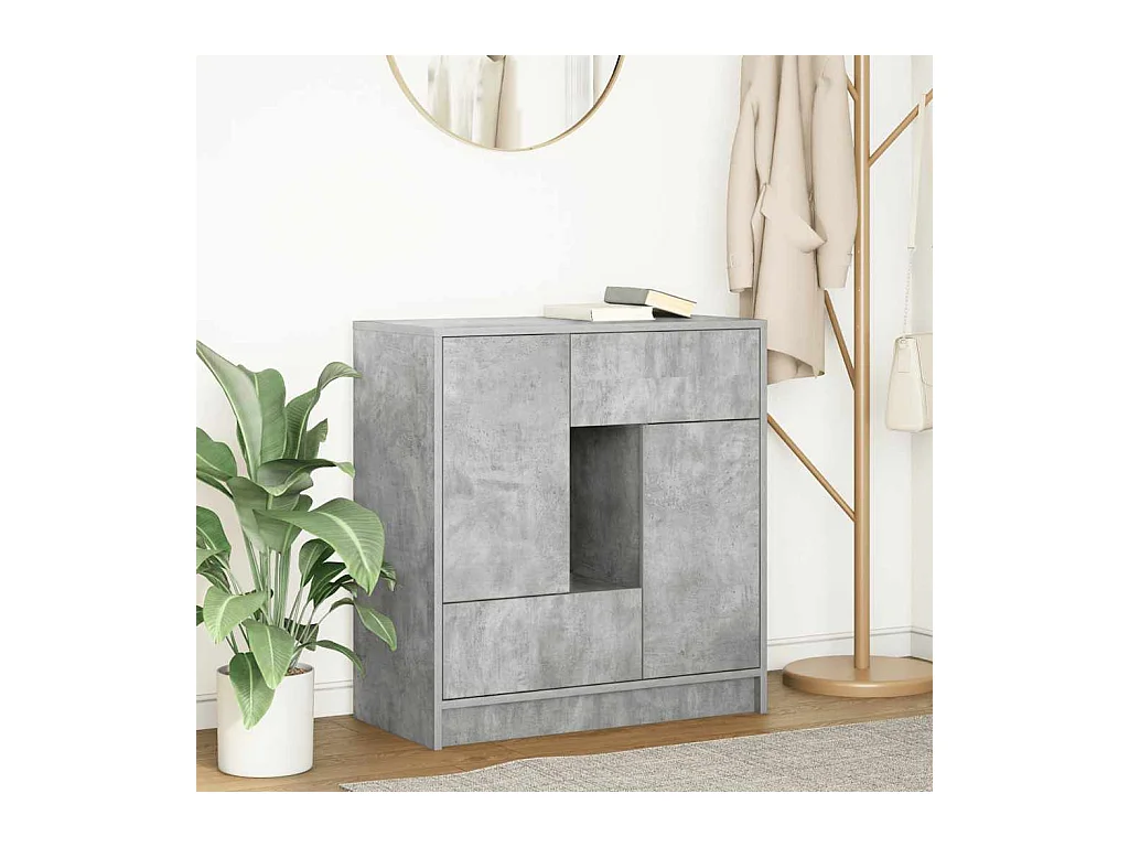 Credenza | Buffet | Armadio con Cassetti e Ante Grigio Cemento 70,5x34x74,5 cm