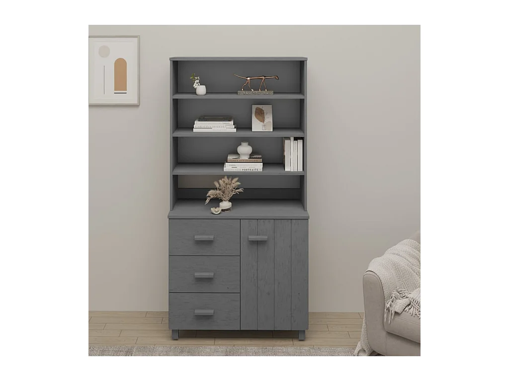 Buffet | Commode à tiroir | Meuble de rangement HAMAR Bois massif de pin Gris foncé
