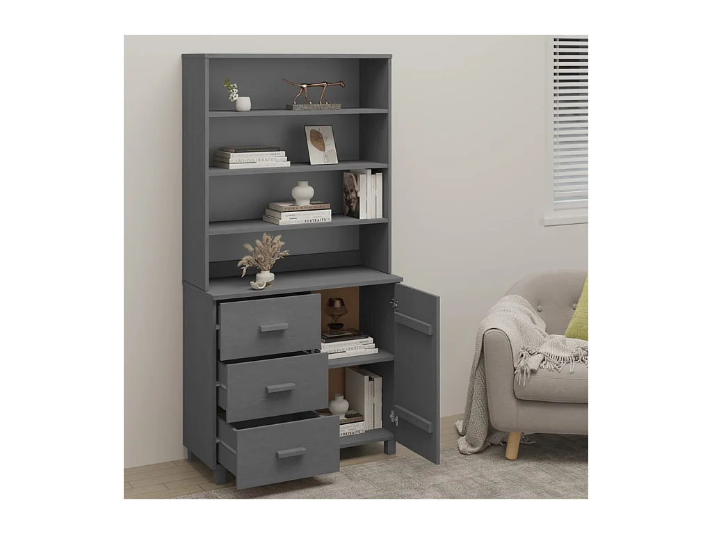 Buffet | Commode à tiroir | Meuble de rangement HAMAR Bois massif de pin Gris foncé