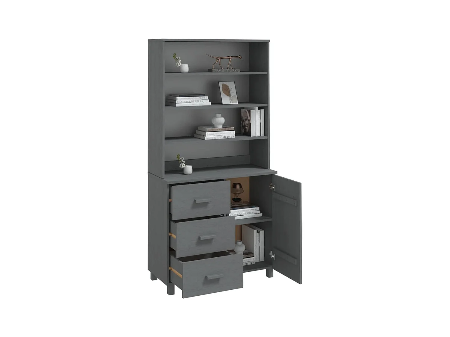 Buffet | Commode à tiroir | Meuble de rangement HAMAR Bois massif de pin Gris foncé