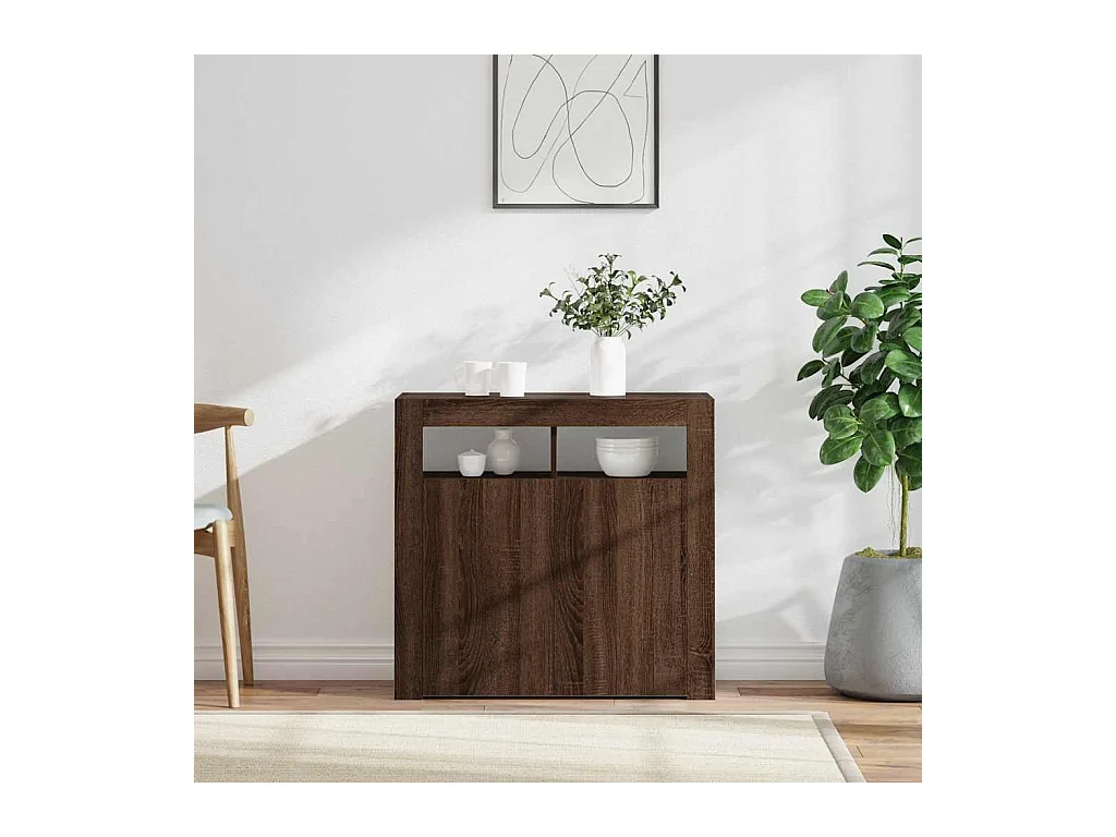 Buffet | Bahut | Meuble de rangement avec lumières LED chêne marron 80x35x75 cm