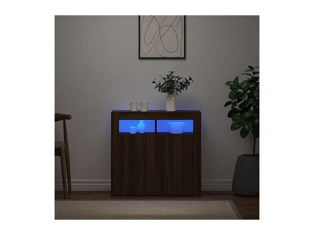 Buffet | Bahut | Meuble de rangement avec lumières LED chêne marron 80x35x75 cm