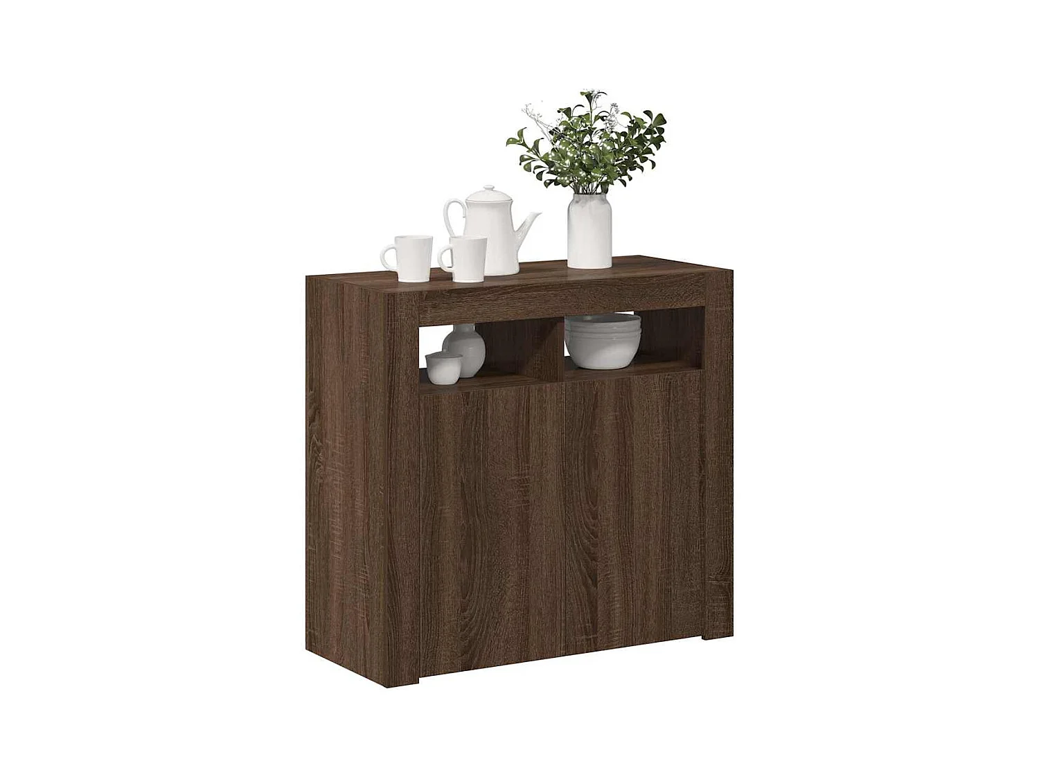 Buffet | Bahut | Meuble de rangement avec lumières LED chêne marron 80x35x75 cm