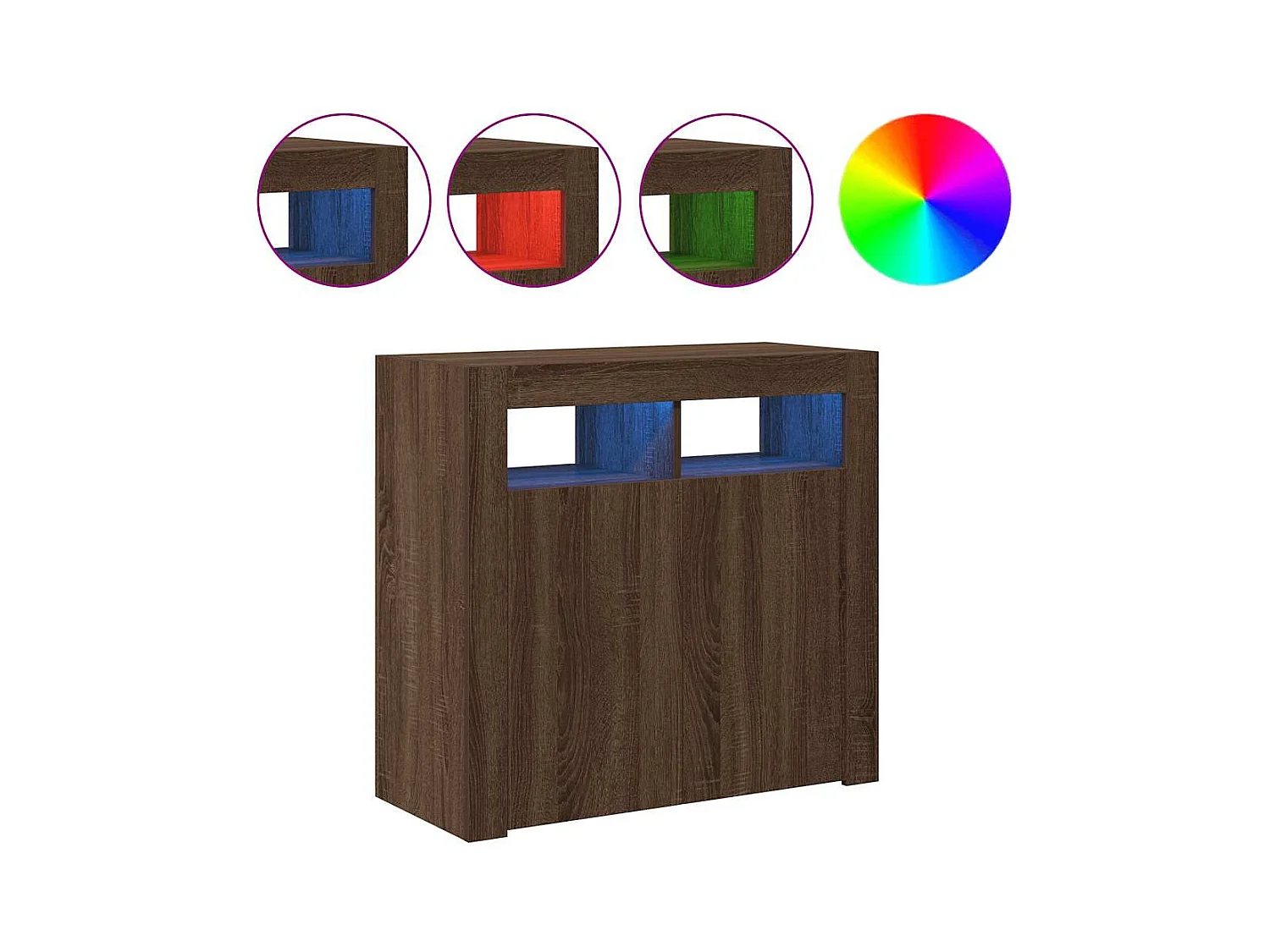 Buffet | Bahut | Meuble de rangement avec lumières LED chêne marron 80x35x75 cm