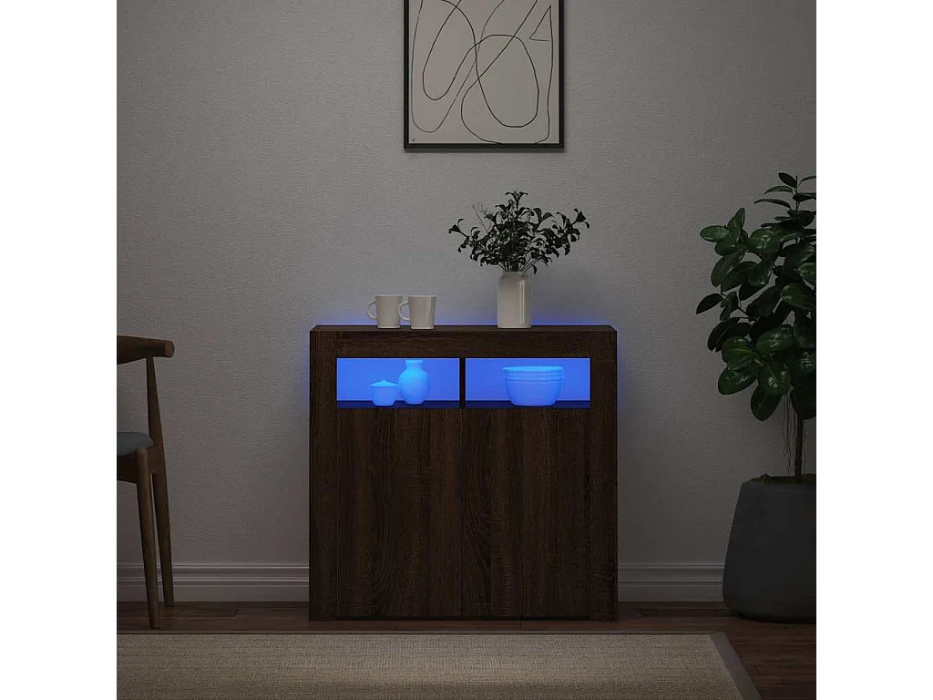 Buffet | Bahut | Meuble de rangement avec lumières LED chêne marron 80x35x75 cm