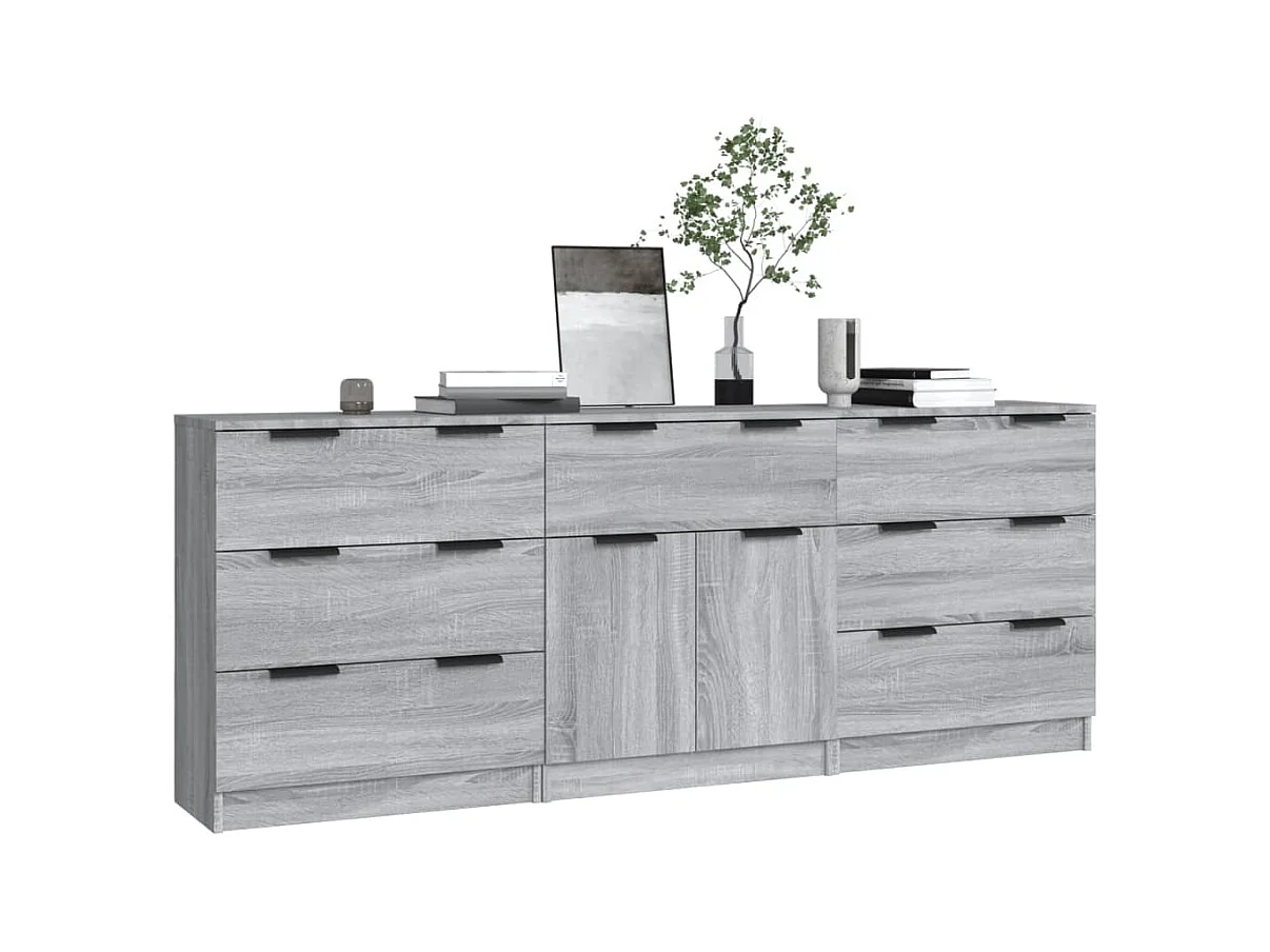 Buffet | Commode à tiroir | Meuble de rangements | Bahuts | Meuble de rangement 3 pcs Sonoma gris Bois d'ingénierie