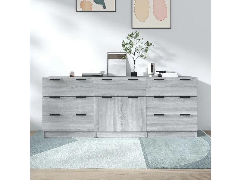 Credenze | Buffet | Armadi 3 pz Grigio Sonoma in Legno Multistrato