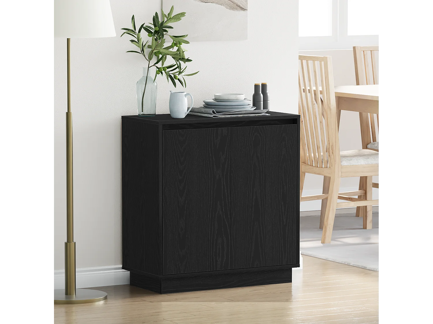 Credenza | Mobile | Armadio LED Nero Rovere 71x34,5x75 cm in legno ingegnerizzato