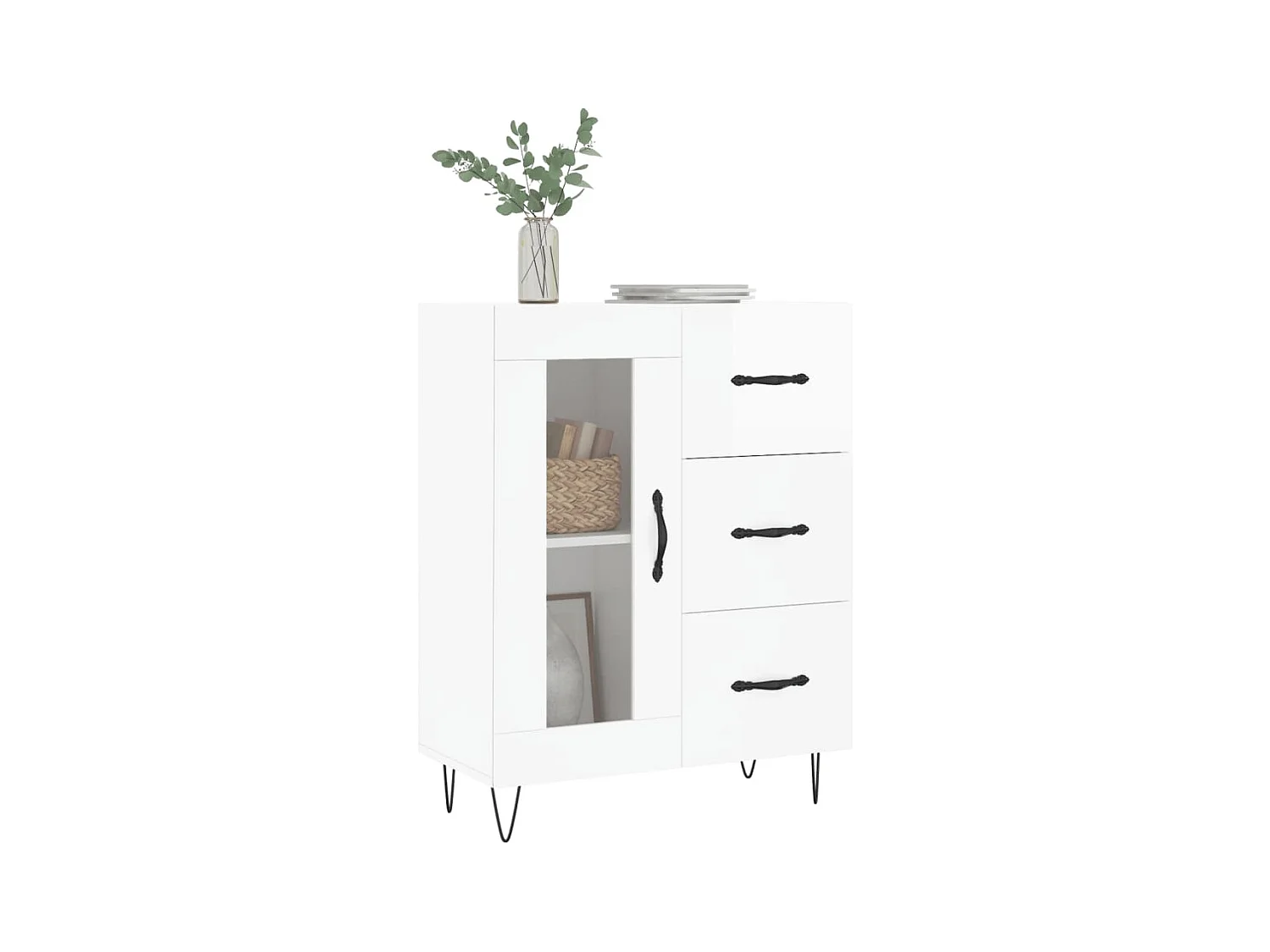 Credenza | Buffet | Armadio 69,5x34x90 cm in Legno Multistrato Bianco Lucido