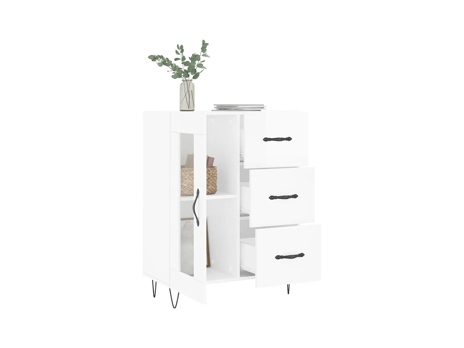 Credenza | Buffet | Armadio 69,5x34x90 cm in Legno Multistrato Bianco Lucido