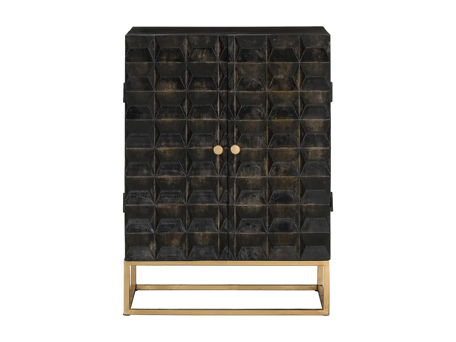 Credenza | Buffet | Armadio Nera 55x34x75 cm in Legno Massello di Mango e Ferro