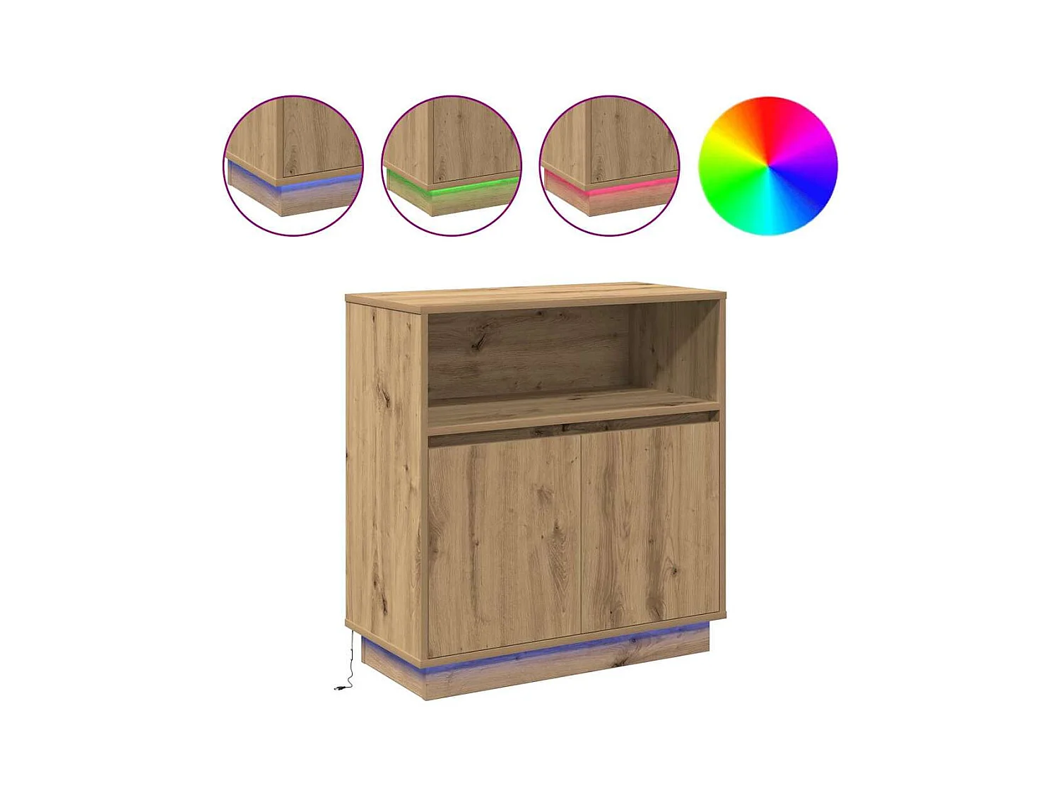 Sideboard | Credenza | Armadio con LED Rovere Artigianale 71x34,5x75 cm Legno ingegnerizzato