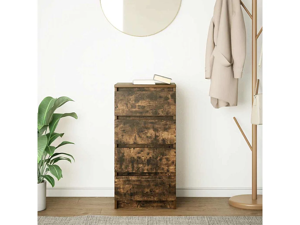 Buffet | Commode à tiroir | Meuble de rangement chêne fumé 37,5x35x76 cm bois d'ingénierie