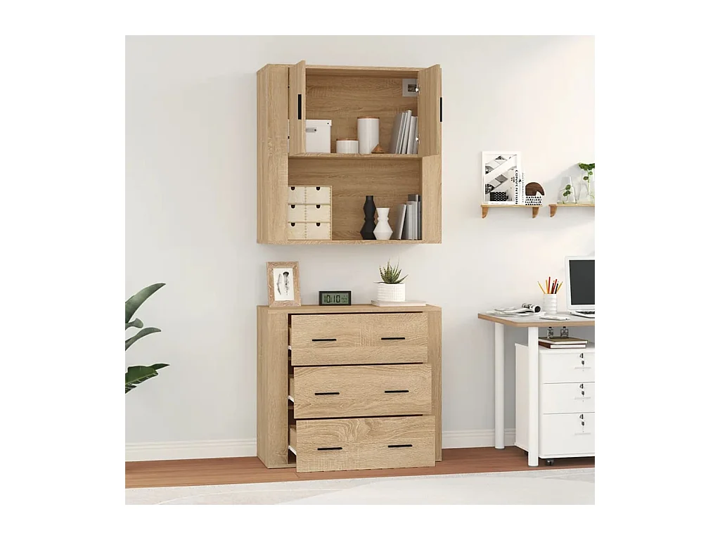 Buffet | Bahut | Meuble de rangement haut Chêne sonoma Bois d'ingénierie
