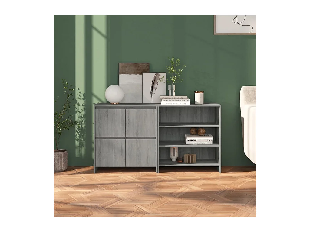 Buffets | Bahuts | Meuble de rangement 2 pcs Sonoma gris Bois d'ingénierie
