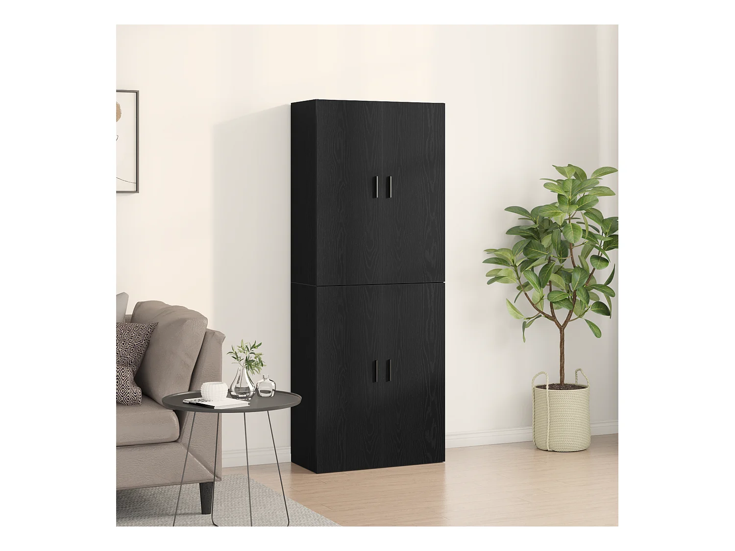 Buffet | Bahut | Meuble de rangement 2 pcs Noir Chêne 69,5x34x180 cm en bois d'ingénierie