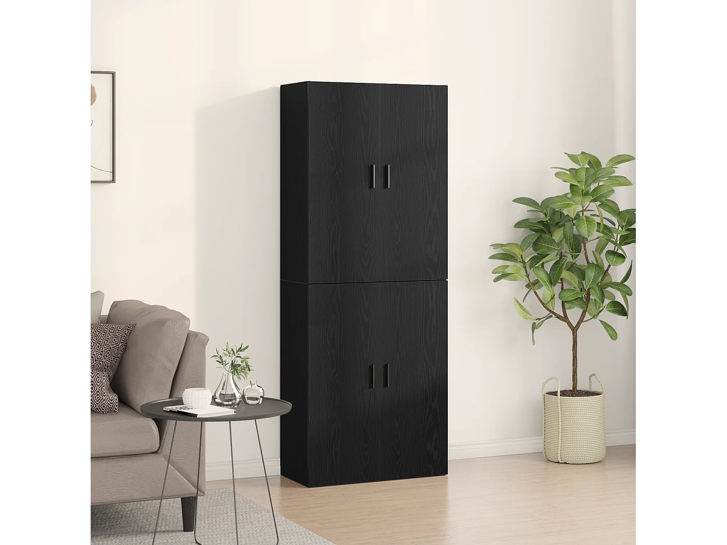 Buffet | Bahut | Meuble de rangement 2 pcs Noir Chêne 69,5x34x180 cm en bois d'ingénierie