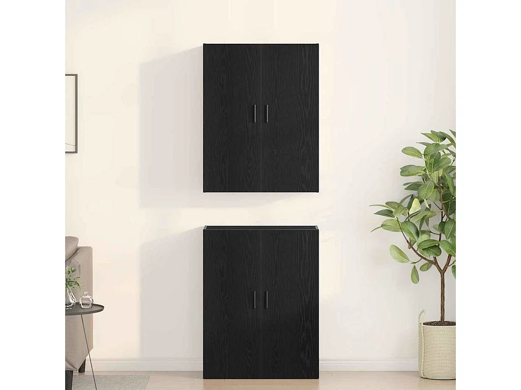 Buffet | Bahut | Meuble de rangement 2 pcs Noir Chêne 69,5x34x180 cm en bois d'ingénierie