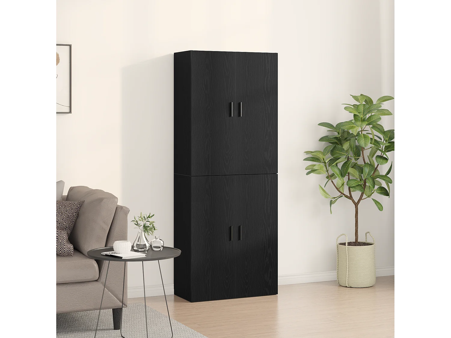 Buffet | Bahut | Meuble de rangement 2 pcs Noir Chêne 69,5x34x180 cm en bois d'ingénierie