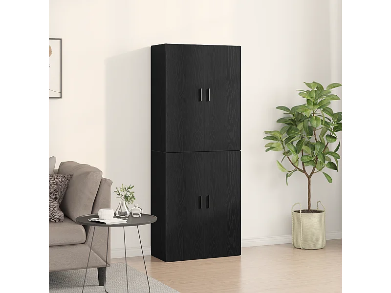 Buffet | Bahut | Meuble de rangement 2 pcs Noir Chêne 69,5x34x180 cm en bois d'ingénierie